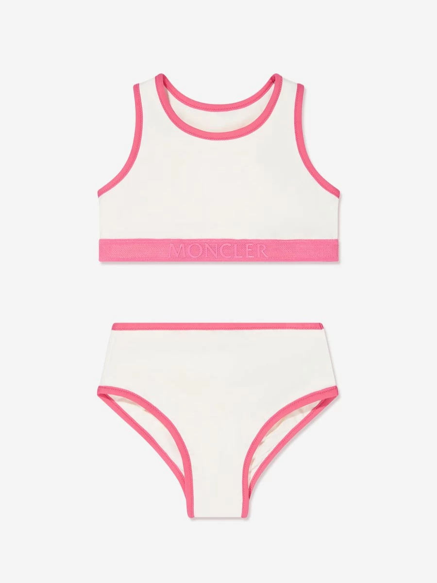 Moncler Enfant Girls White Logo Bikini Swimwear for Kids