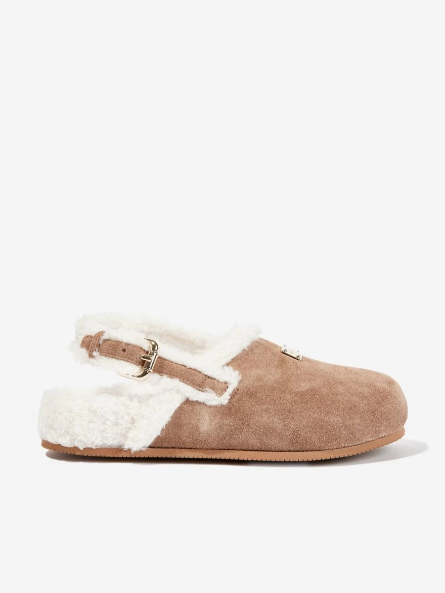 Dolce & Gabbana Kids Girls Brown Shearling Slippers | Luxe Comfort Footwear