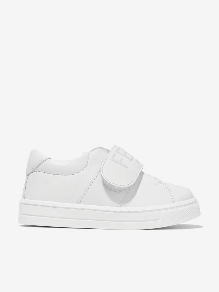 Fendi Kids Girls White Leather Logo Trainers - Stylish Comfort Shoes for Toddlers