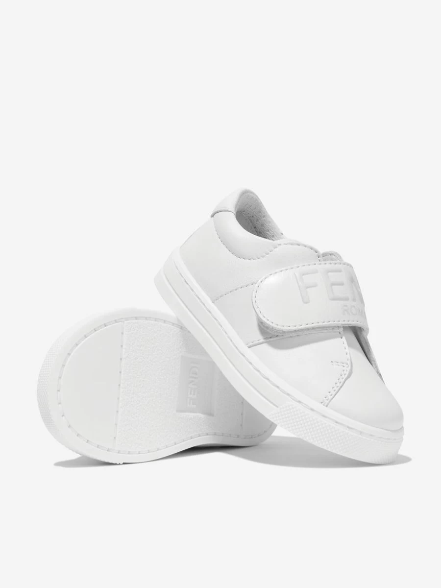 Fendi Kids Girls White Leather Logo Trainers - Stylish Comfort Shoes for Toddlers