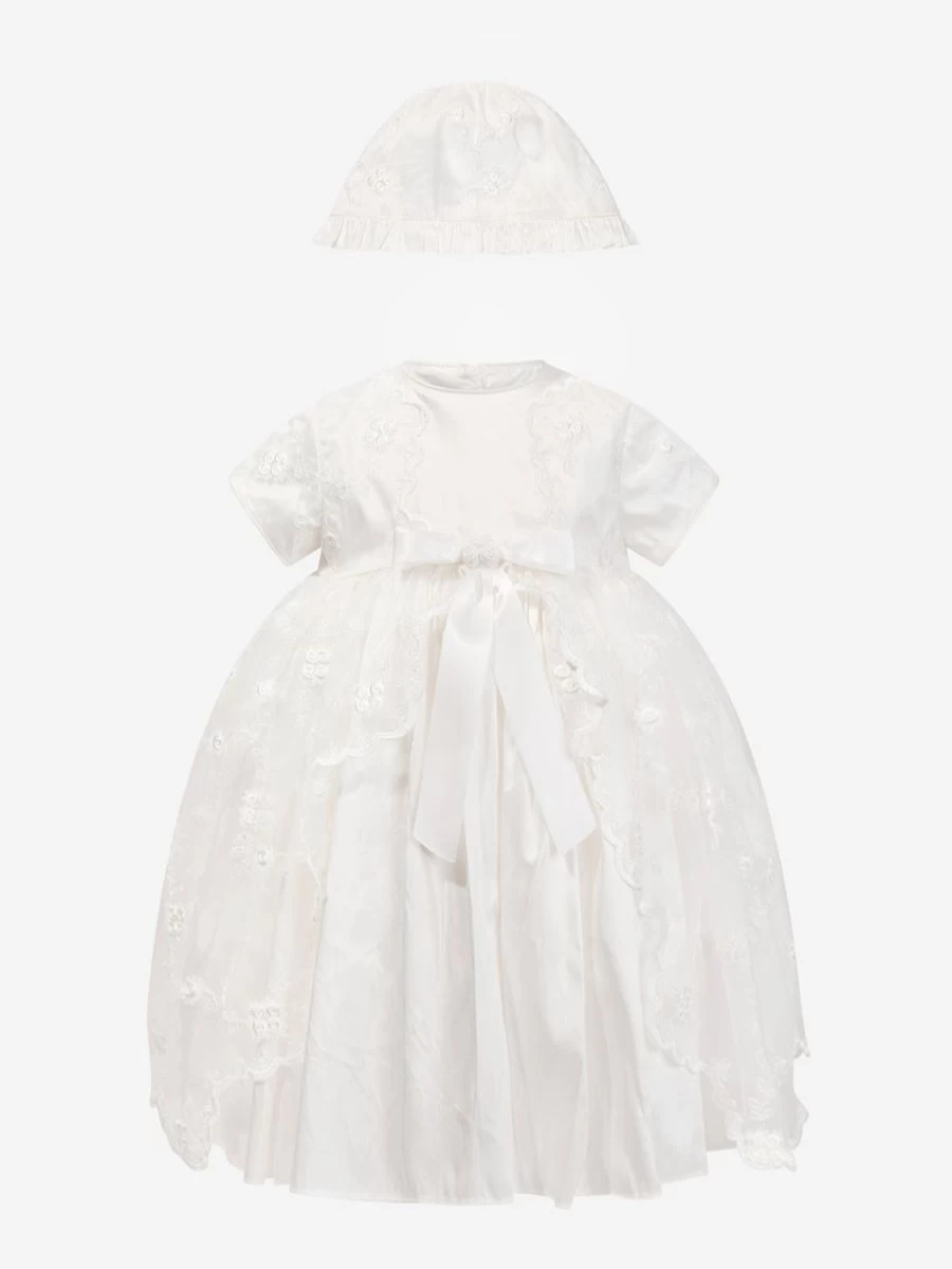 Sarah Louise Ivory Christening Dress and Bonnet Set for Baby Girls