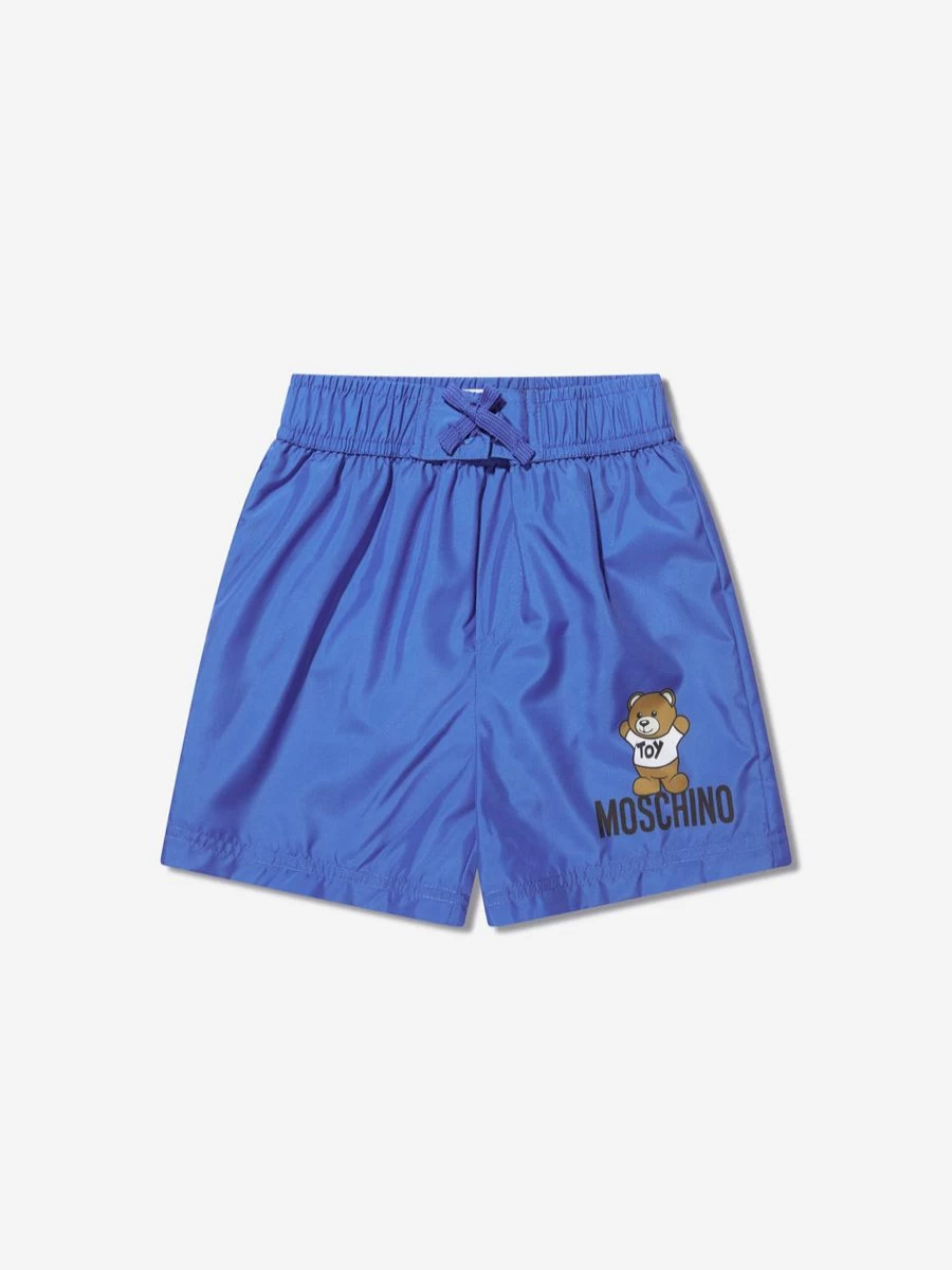 Moschino Kids Boys' Blue Teddy Bear Logo Swim Shorts for Summer Beachwear