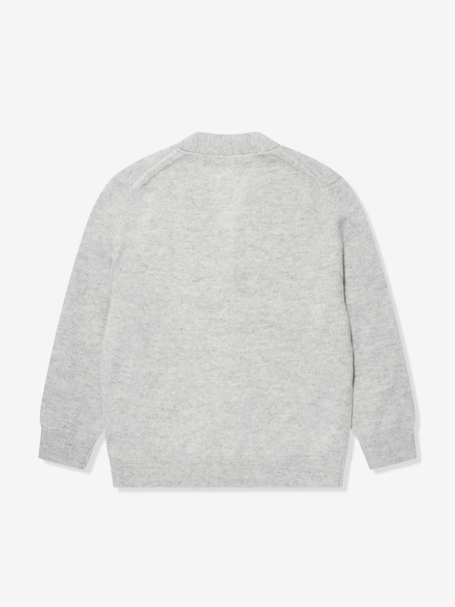 "Acne Studios Grey Wool Logo Cardigan for Girls – Kids' Cozy Knit Sweater"