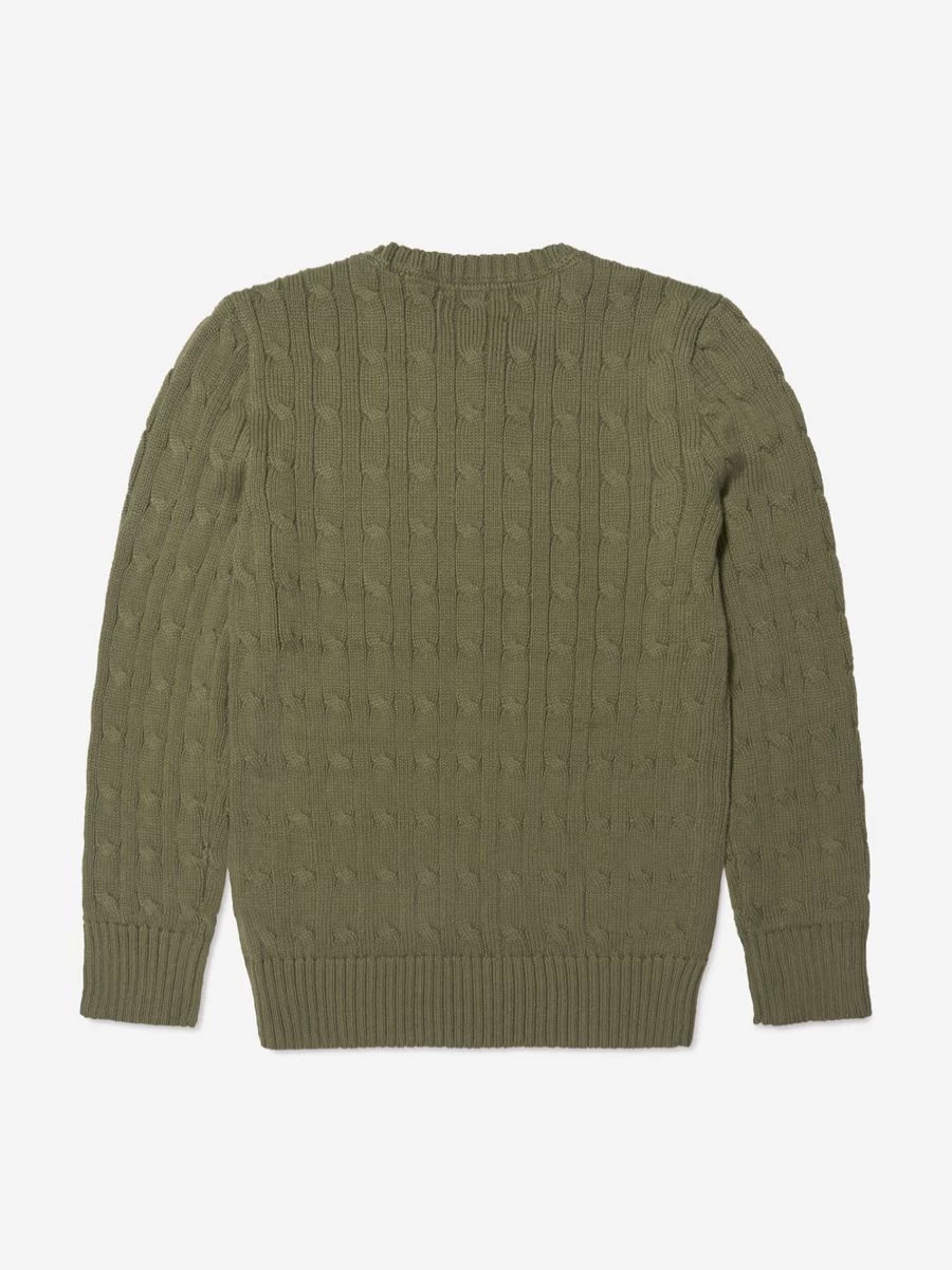 Ralph Lauren Kids Boys Green Cable Knit Sweater - Classic Crewneck Pullover for Boys