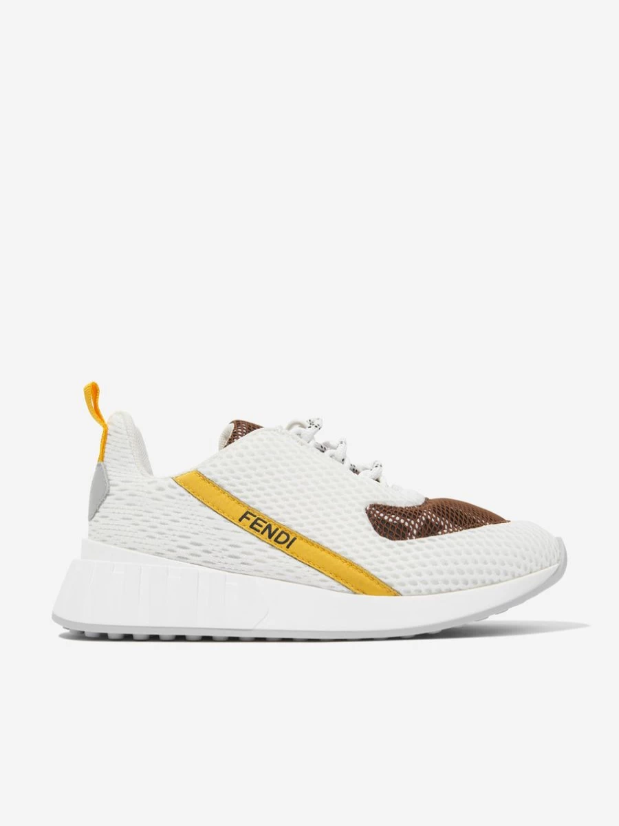 Fendi Kids Boys White Mesh Logo Trainers - Lightweight Sneakers for Active Boys