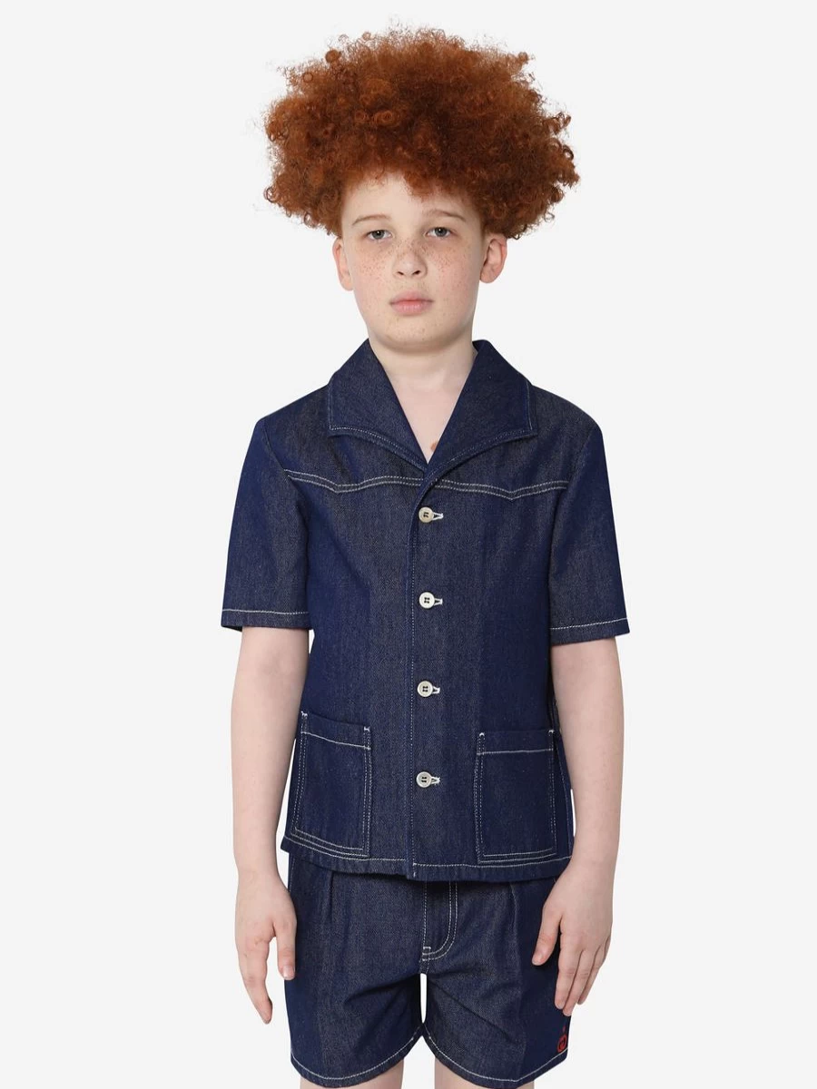 Gucci Kids Denim Shirt for Teens - Blue Short Sleeve Casual Top