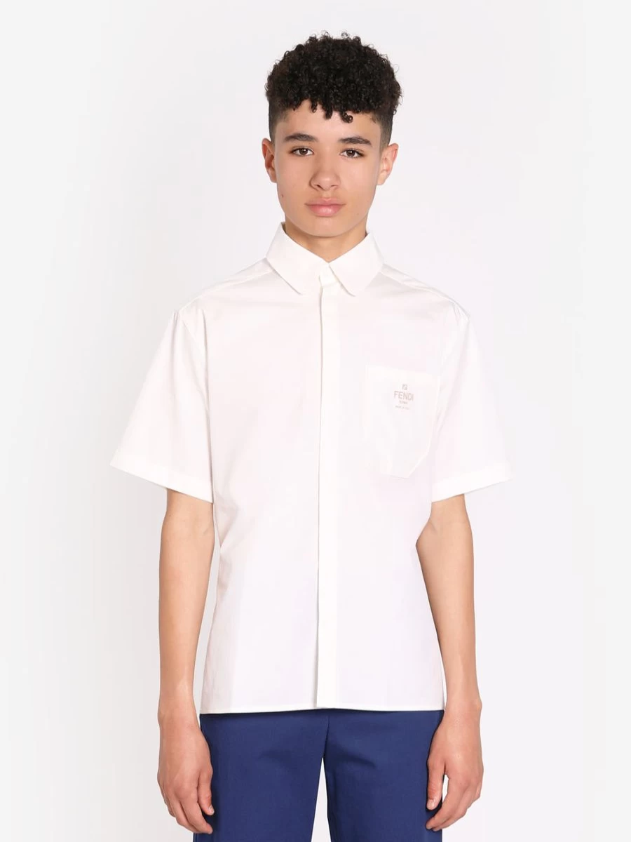 Fendi Kids Teen Boys White Short Sleeve Logo Shirt