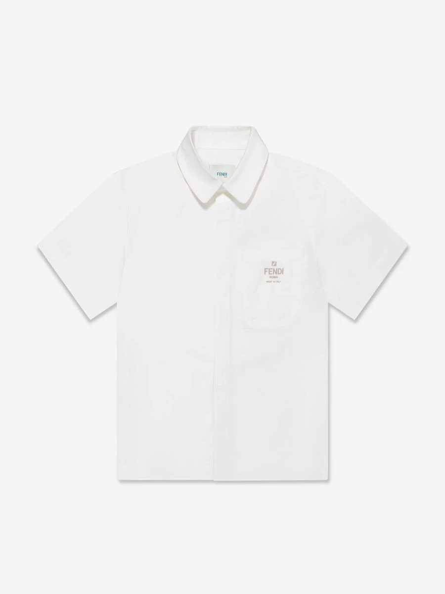 Fendi Kids Teen Boys White Short Sleeve Logo Shirt
