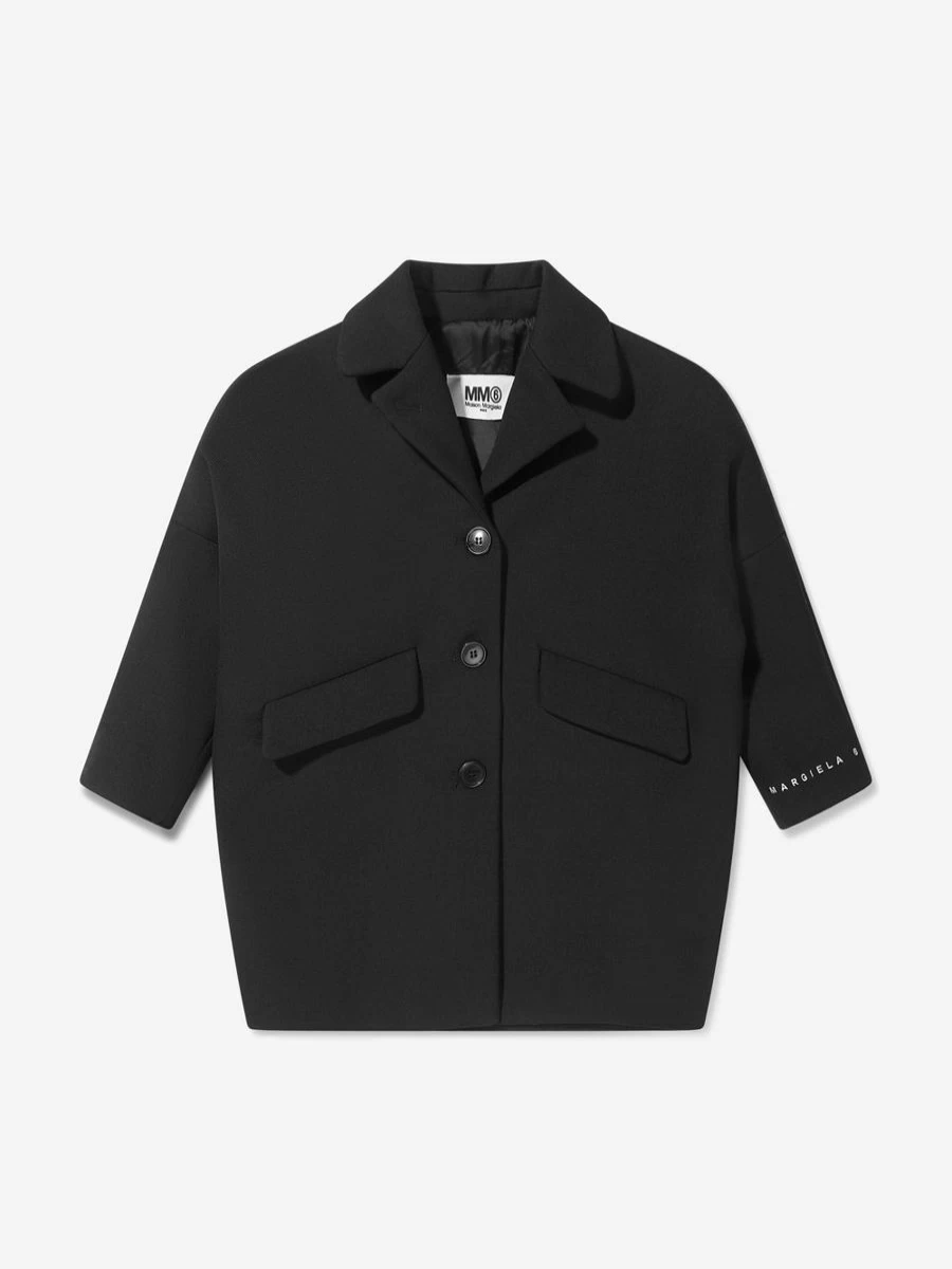 MM6 Maison Margiela Girls' Wool Coat with Back Logo - Kids Outerwear by Childsplay