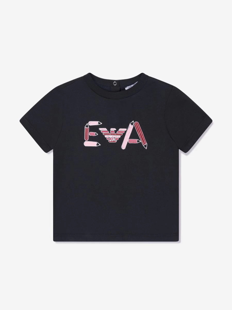 Emporio Armani Baby Girls Navy Logo T-Shirt | Casual Cotton Tee for Toddlers