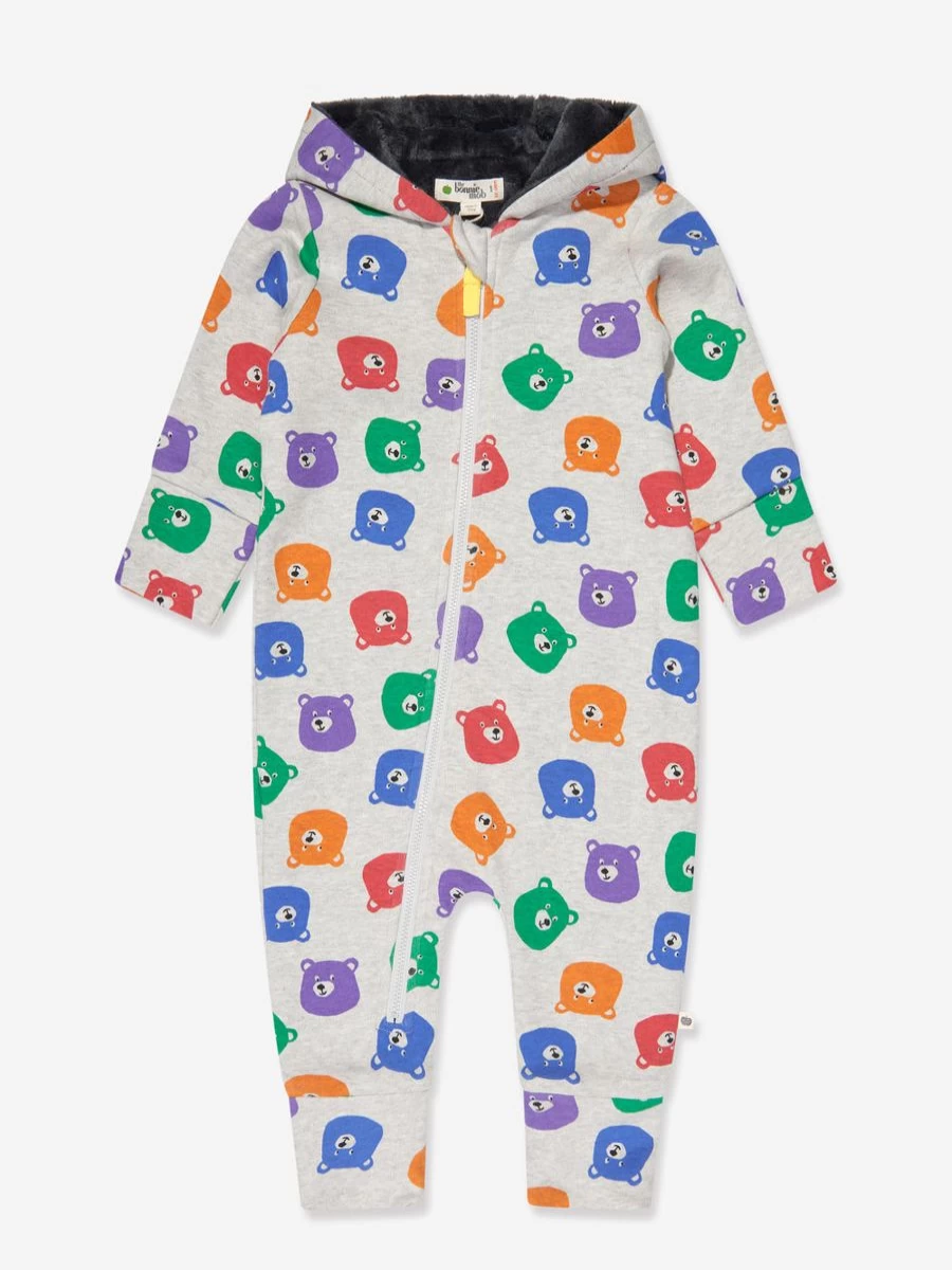 The Bonnie Mob Boys' Multicolour Baby Bear Faux Fur Lined Onesie - Soft & Cozy Winter Outfit