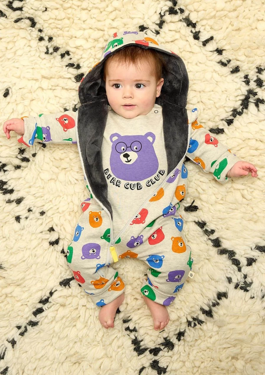 The Bonnie Mob Boys' Multicolour Baby Bear Faux Fur Lined Onesie - Soft & Cozy Winter Outfit