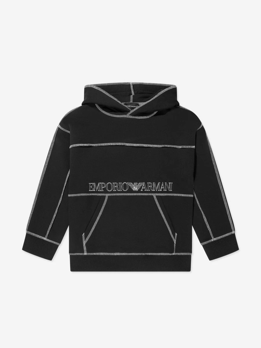 Emporio Armani Boys Black Logo Hoodie for Kids - Stylish Pullover with Branded Design