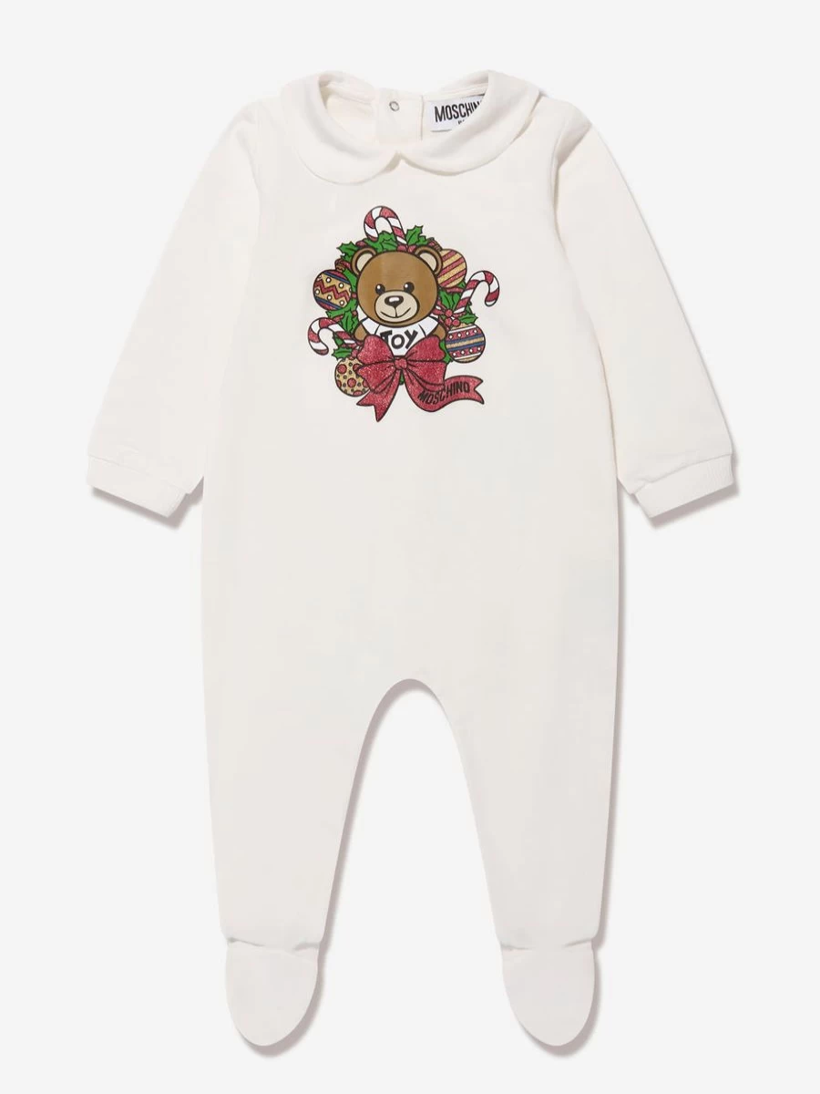 Moschino Kids Ivory Baby Hat and Babygrow Gift Set for Newborns