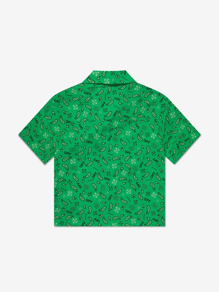 Off-White Teen Boys Green Bandana Print Bowling Shirt