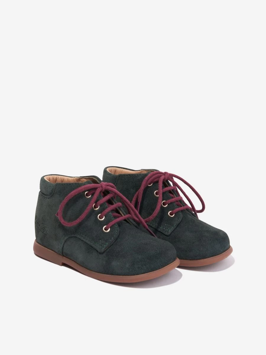 Pom D'Api Baby Boys Green Suede Nioupi Derby Boots for Toddlers