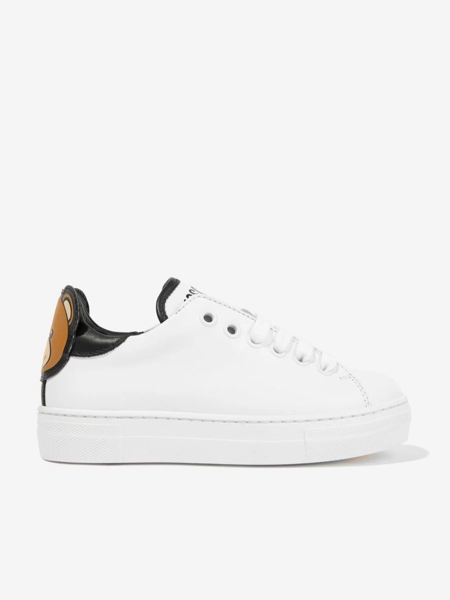 Moschino Kids Girls White Leather Teddy Bear Sneakers