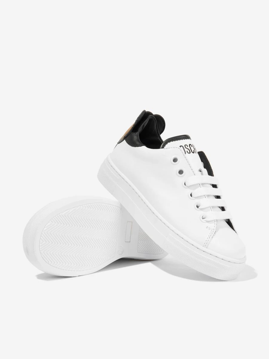 Moschino Kids Girls White Leather Teddy Bear Sneakers
