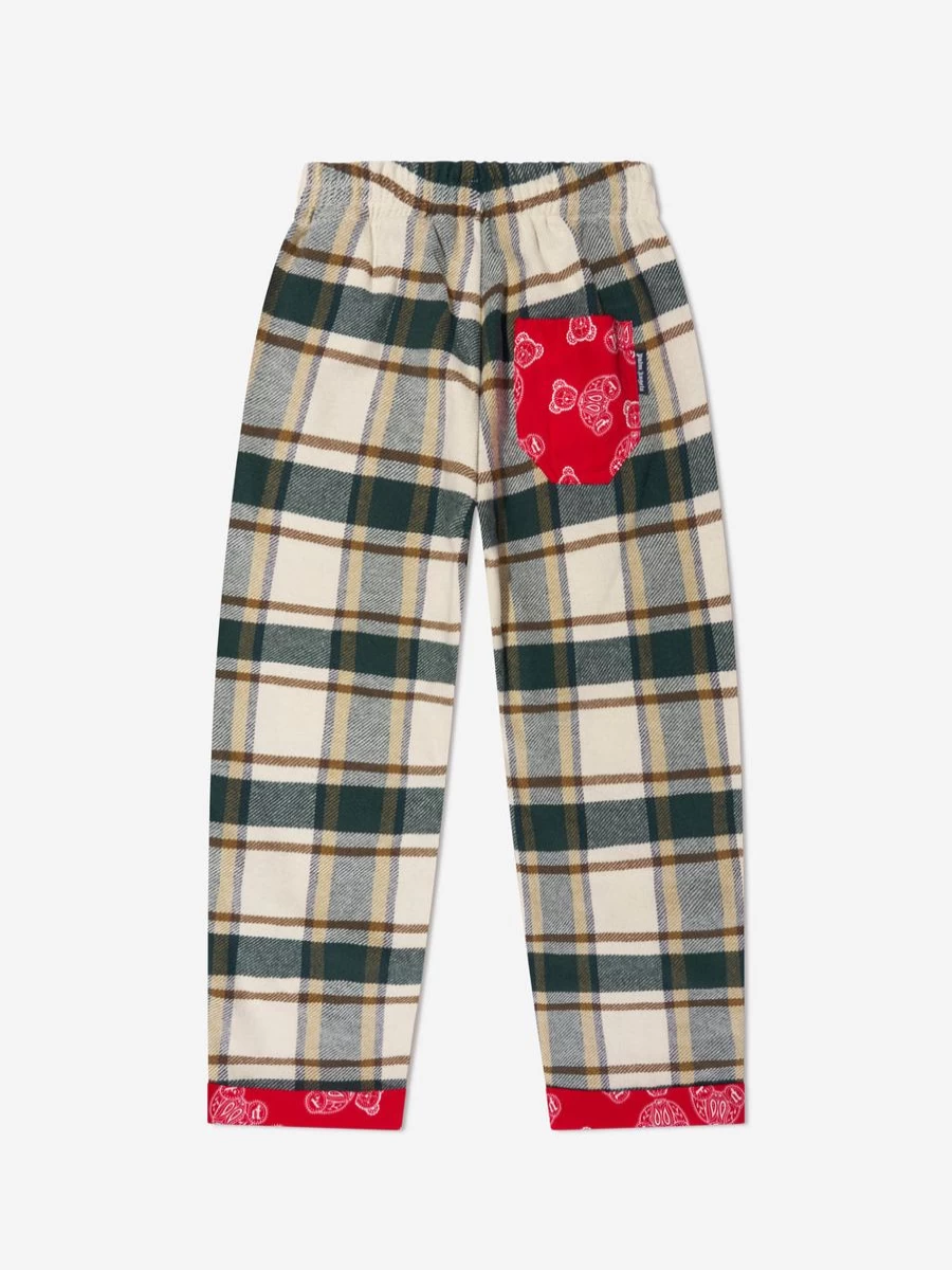 Palm Angels Boys Green Checkered Bear Paisley Print Trousers