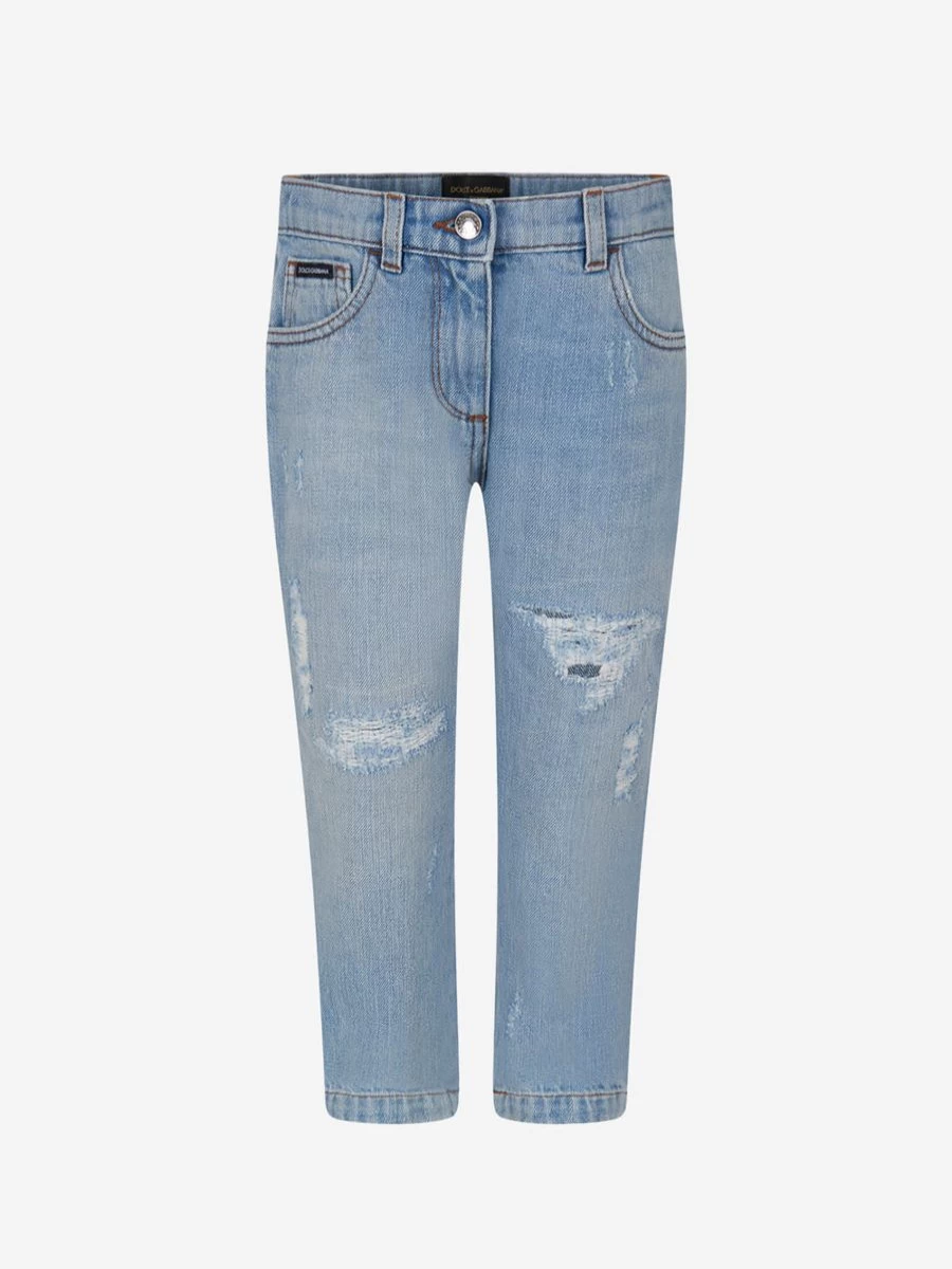 Dolce & Gabbana Kids Girls Light Wash Distressed Skinny Jeans
