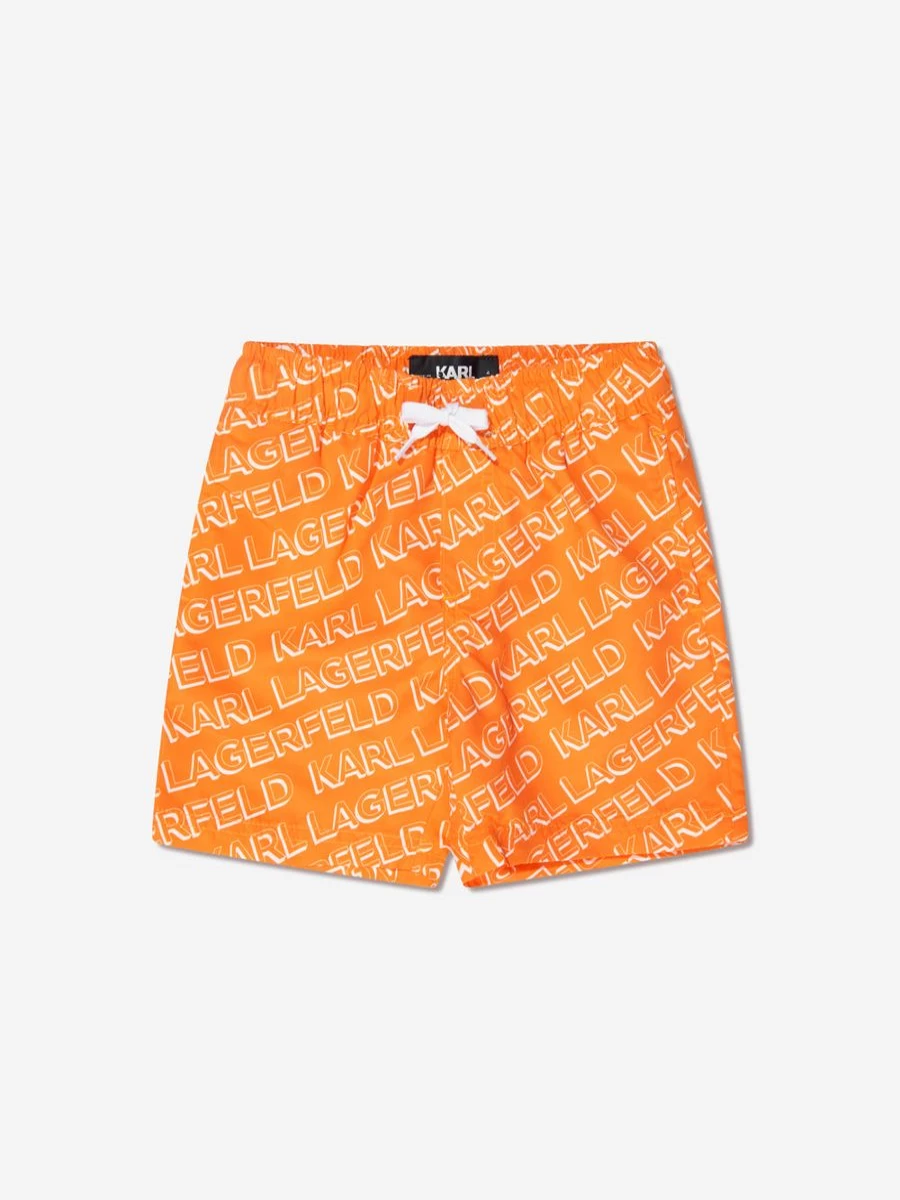 Karl Lagerfeld Boys' Orange Logo Print Swim Shorts for Kids