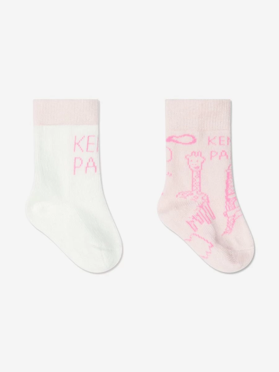KENZO KIDS Baby Girls Pink Socks 2-Pack - Soft Cotton Toddler Socks