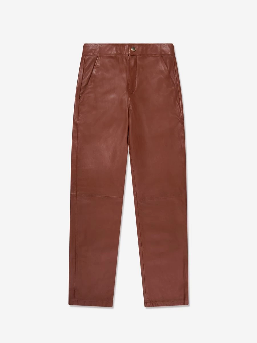 Chloé Crimson Leather Trousers for Teen Girls - Stylish High-Waisted Faux Leather Pants