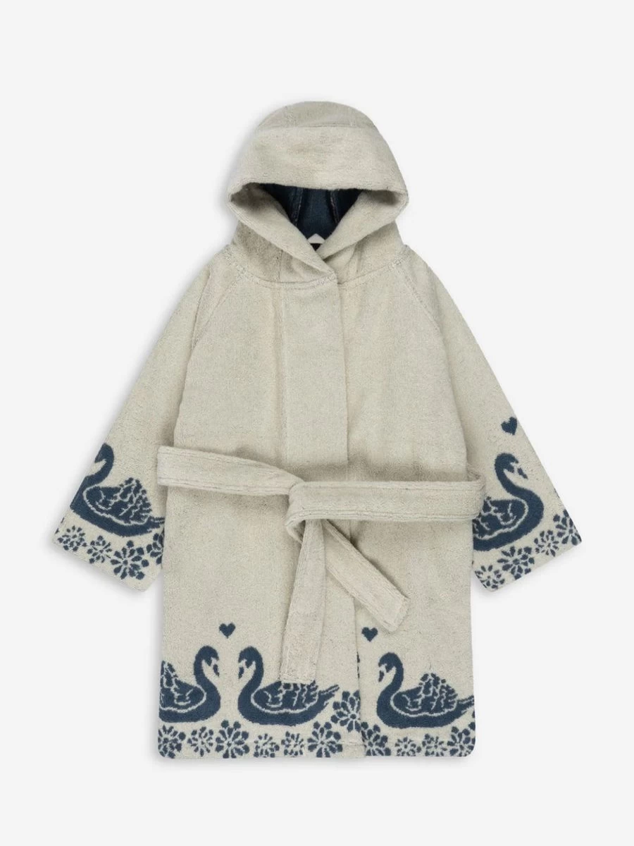 Konges Slojd Girls Blue Swan Terry Bathrobe for Kids