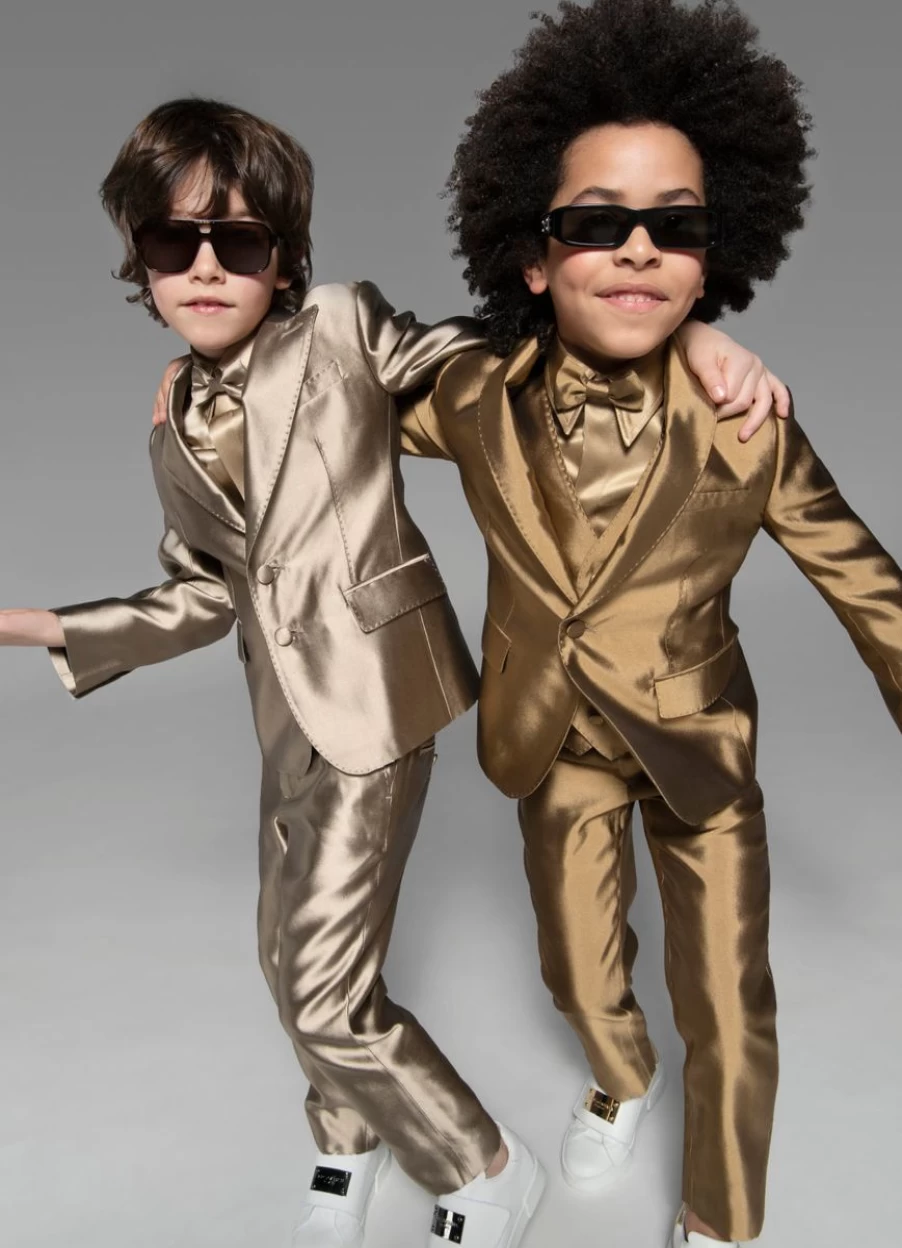 Dolce & Gabbana Kids Boys Gold Silk Blazer for Formal Occasions