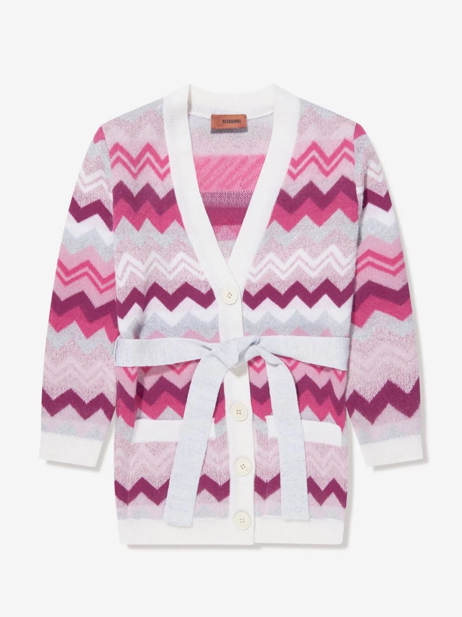 Missoni Pink Zigzag Cardigan for Girls - Knitwear Fashion