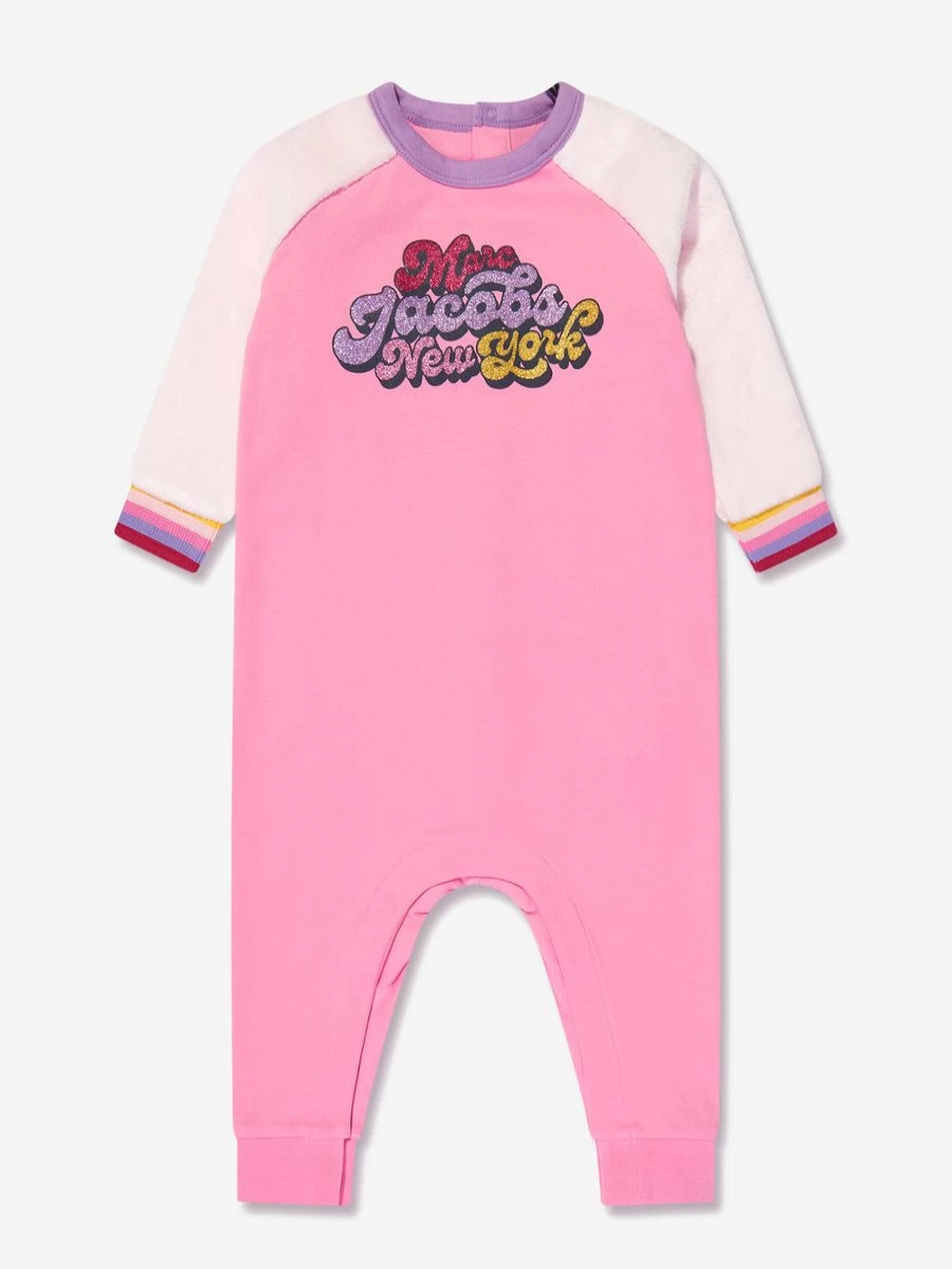 MARC JACOBS Baby Girls Pink Glitter Logo Romper - Sparkly Casual Outfit for Toddlers