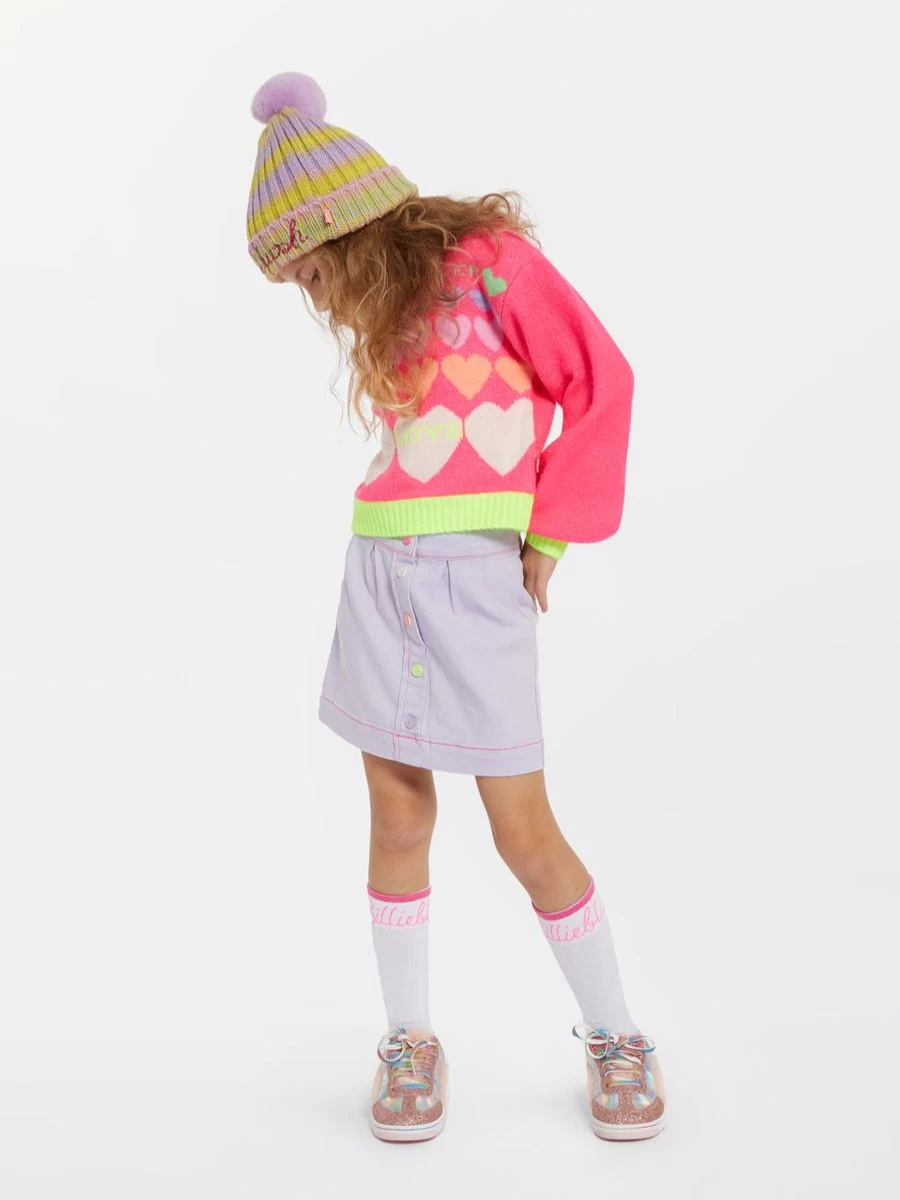 Billieblush Girls Pink Knitted Hearts Sweater - Cute Heart Pattern Jumper for Girls