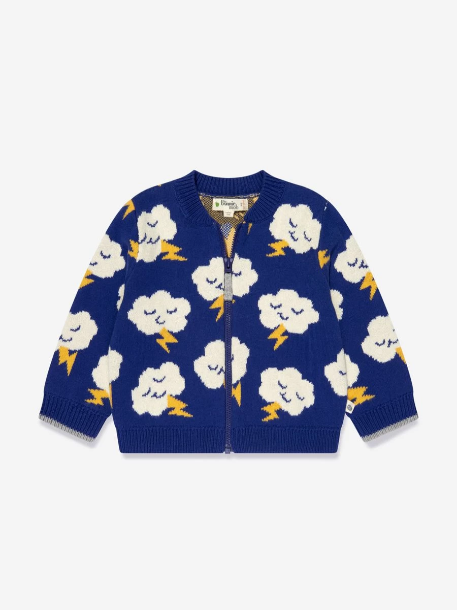 The Bonnie Mob Girls Blue Cloud Print Cardigan - Soft Kids Sweater