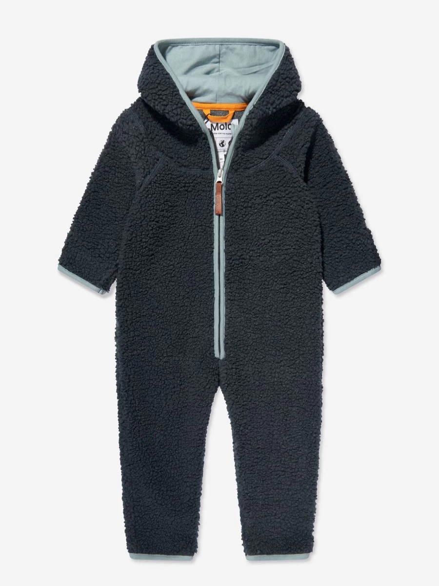 Molo Navy Baby Boys Fleece Pramsuit - Warm Winter Cozy Outerwear for Infants
