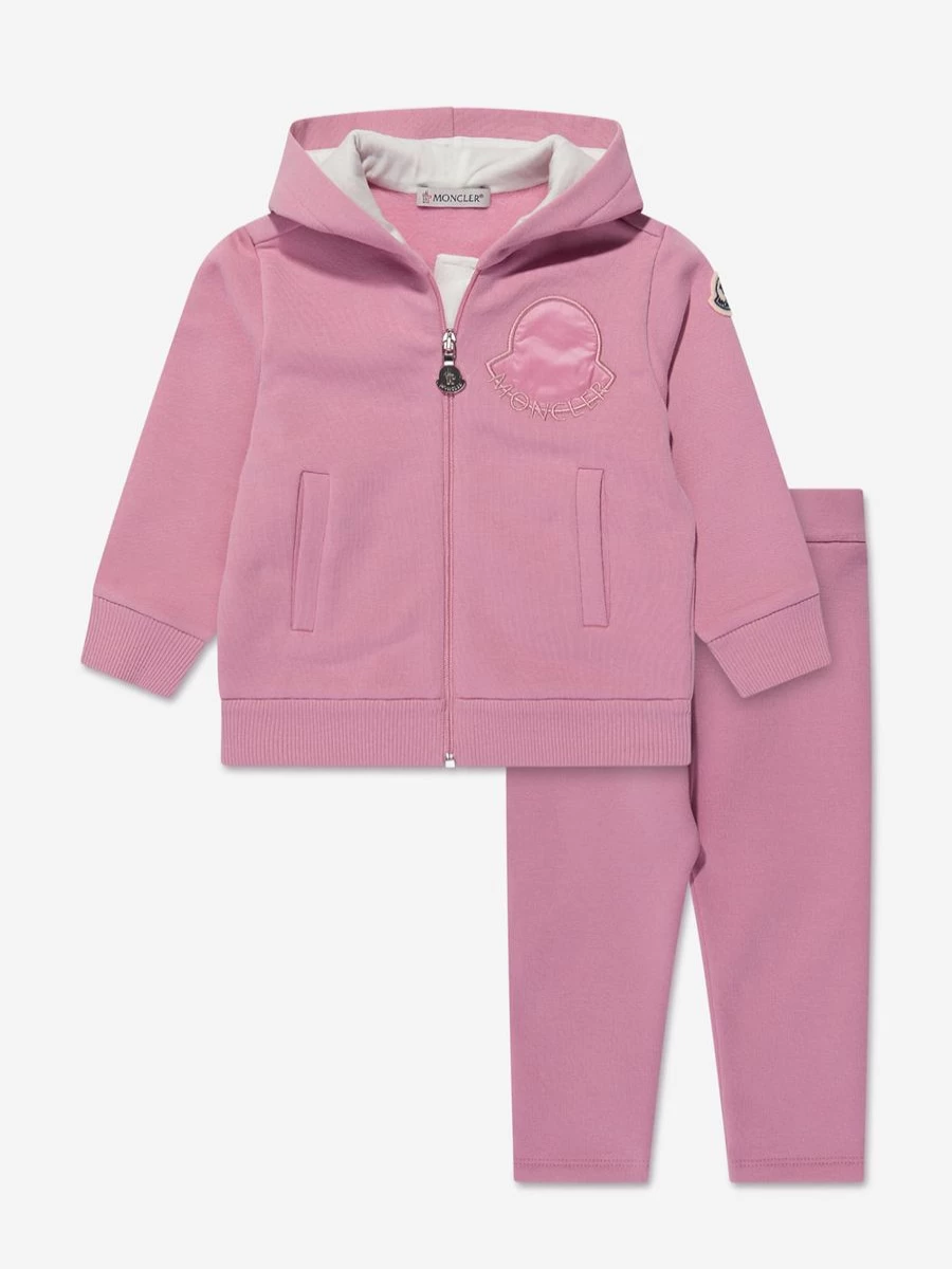 Moncler Enfant Baby Girls Pink Logo Tracksuit - Soft Cotton Casual Outfit