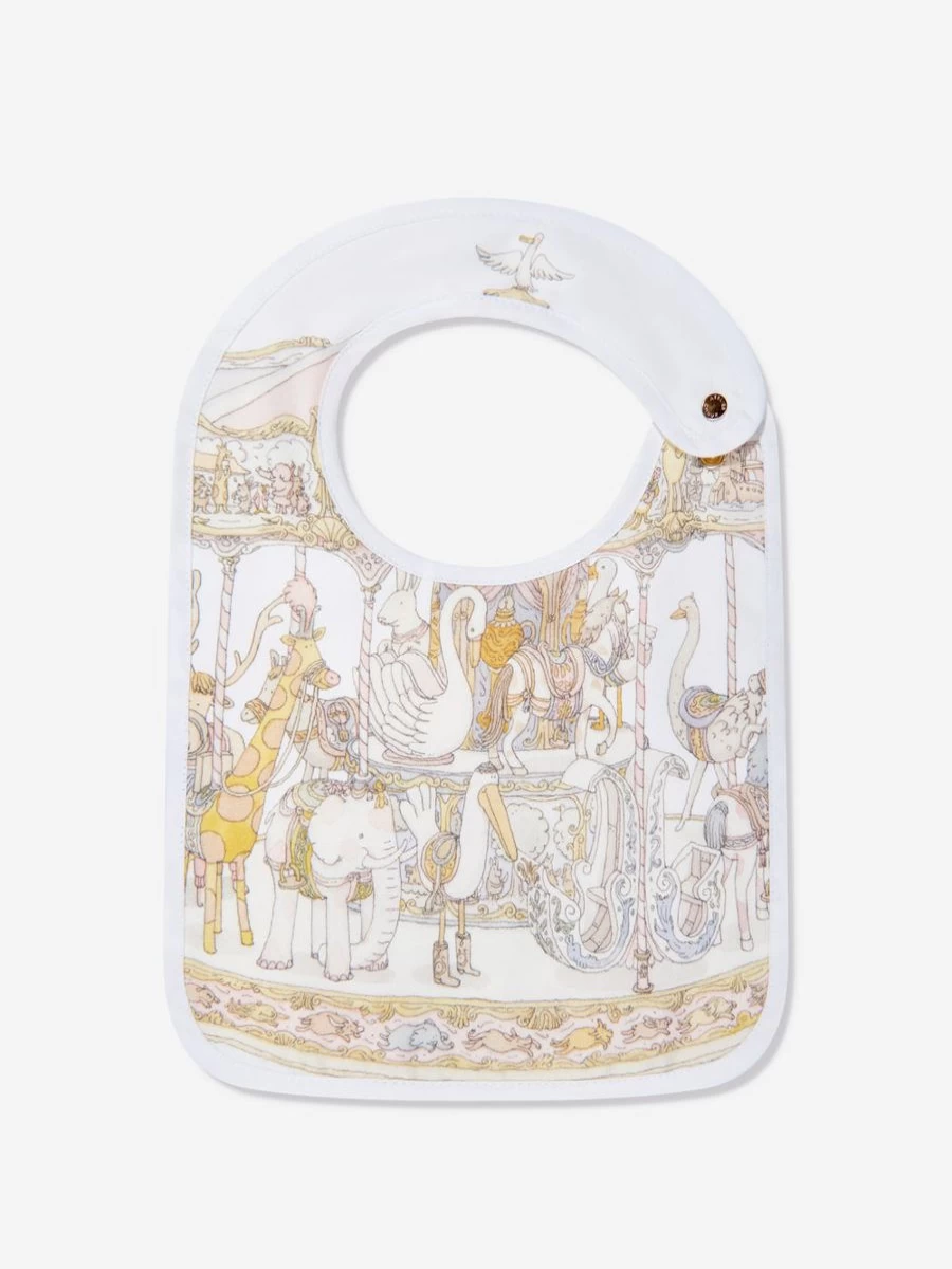 Atelier Choux Pink Satin Carousel Bib for Baby Girls - Elegant & Soft Feeding Accessory