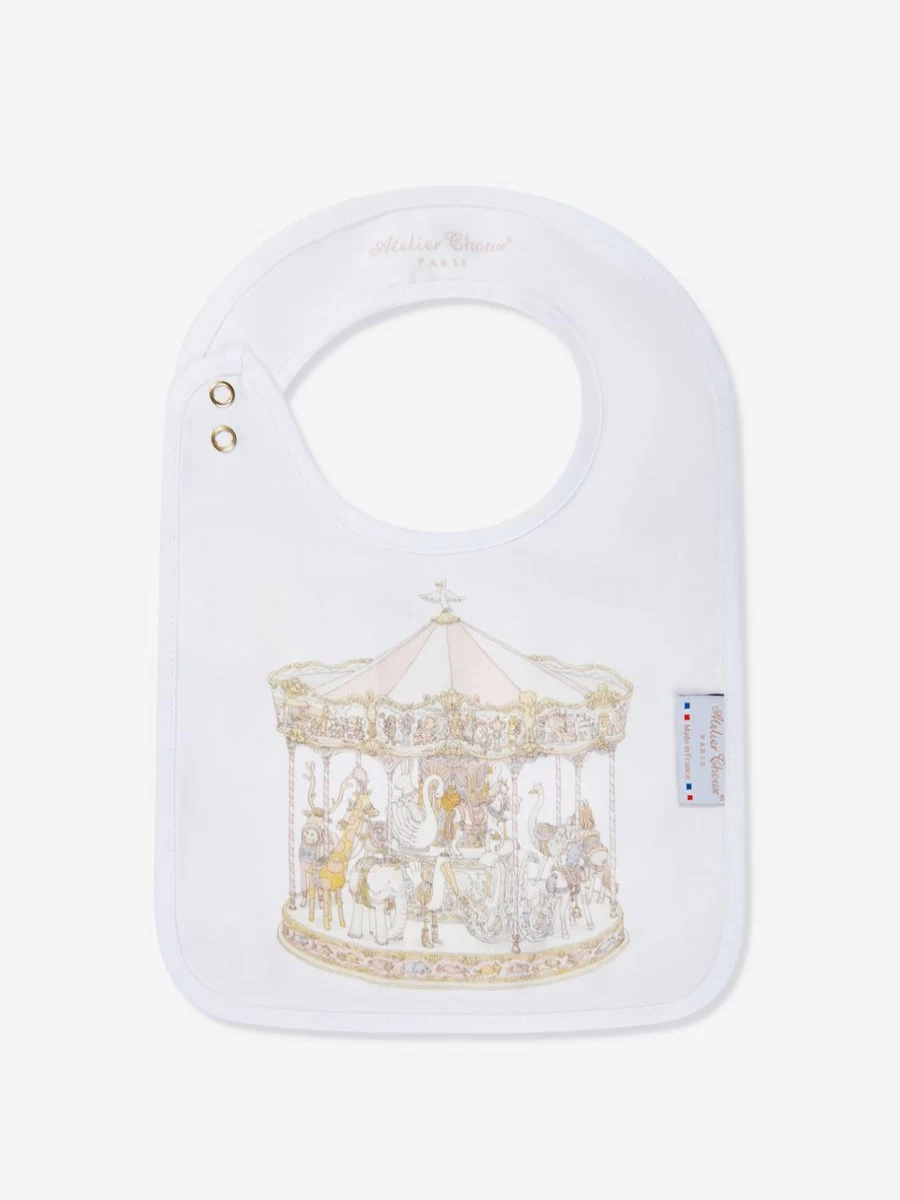 Atelier Choux Pink Satin Carousel Bib for Baby Girls - Elegant & Soft Feeding Accessory