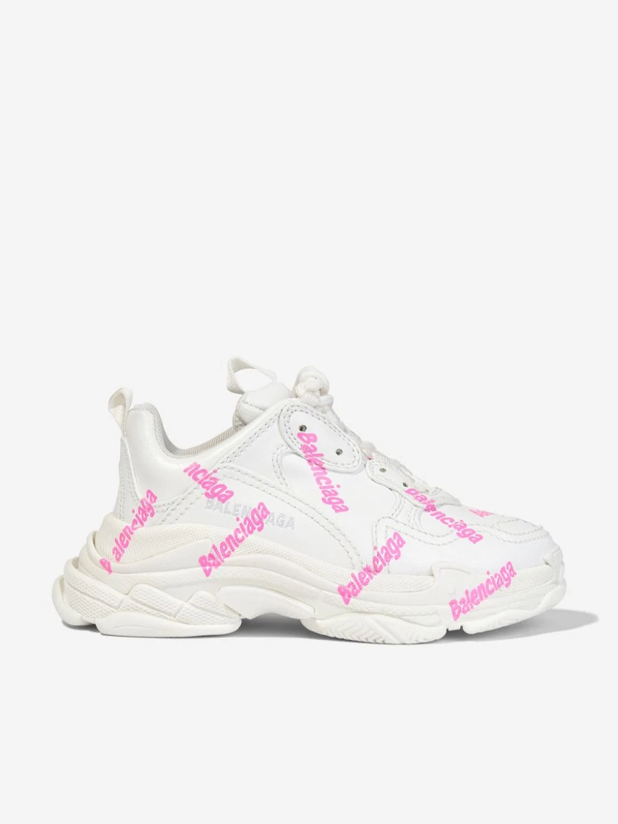 Balenciaga Kids Triple S White Logo Trainers for Girls