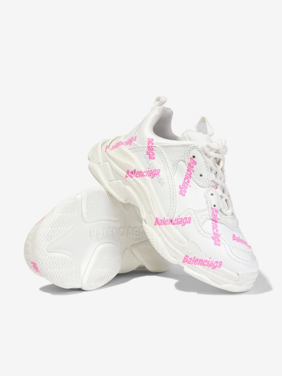 Balenciaga Kids Triple S White Logo Trainers for Girls
