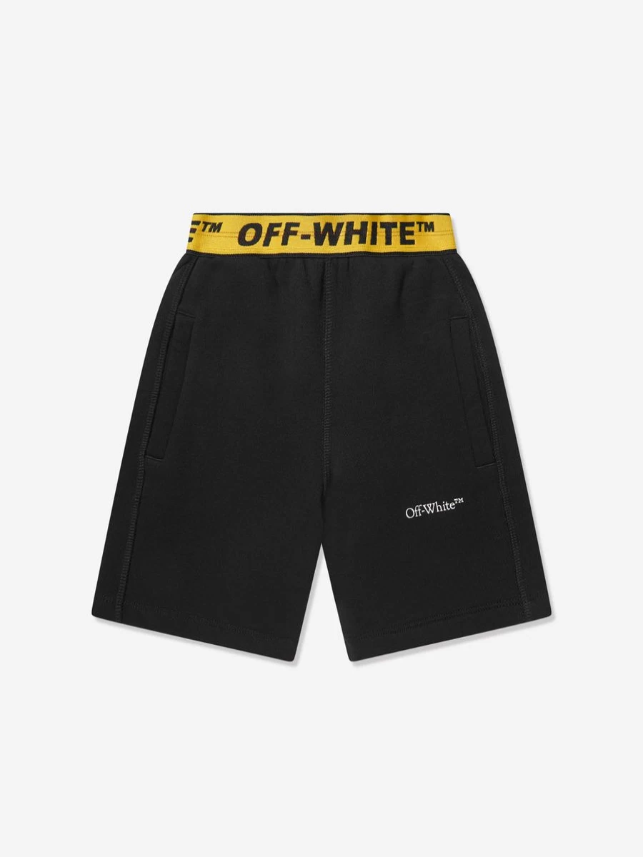 Off-White Black Industrial Logo Sweat Shorts for Teen Boys