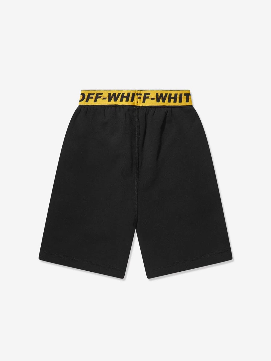 Off-White Black Industrial Logo Sweat Shorts for Teen Boys