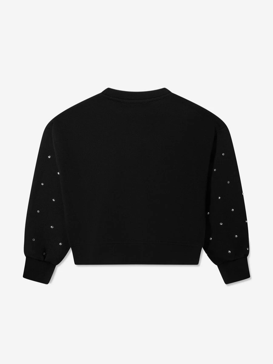 MSGM Girls Black Diamante Logo Sweatshirt | Embellished Hoodie for Teens