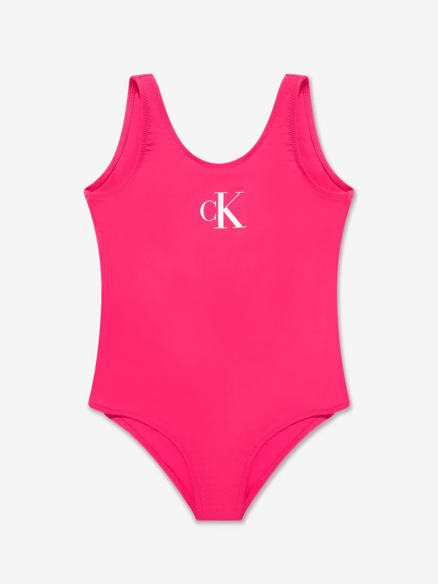 Calvin Klein Jeans Girls Pink Logo One-Piece Swimming Costume
