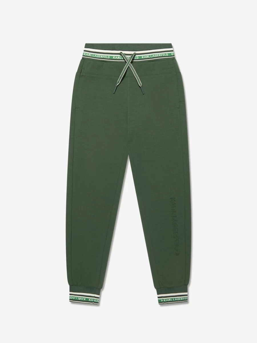 Karl Lagerfeld Boys' Green Logo Joggers - Casual Cotton Pants with Branded Design