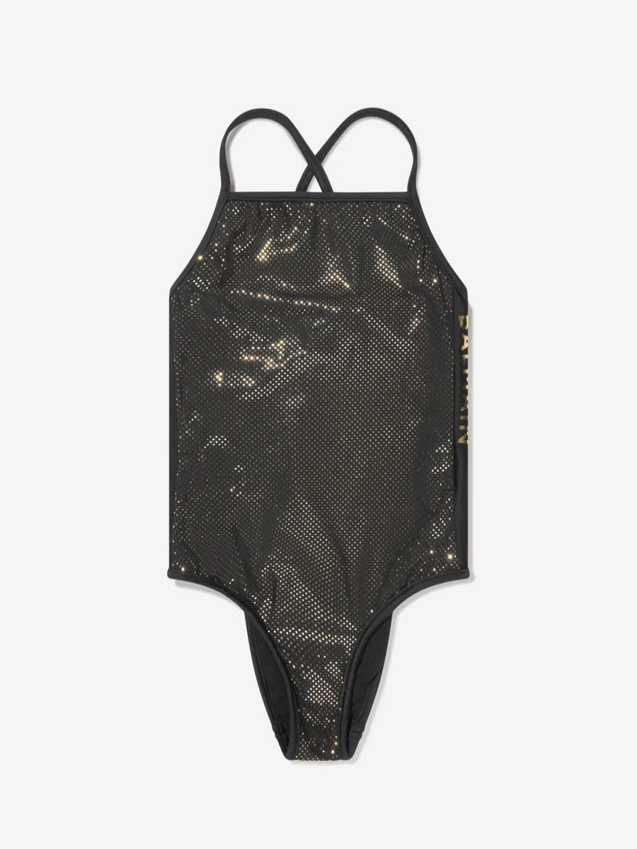 Balmain Teen Girls Black Logo Swimsuit for Swimwear & Beach