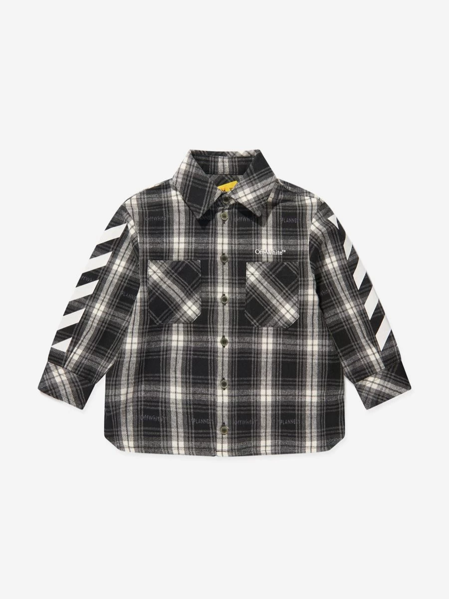 Off-White Black Bookish Diagonal Flannel Shirt for Teen Boys