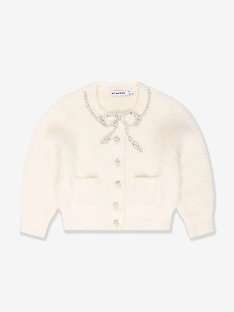 "Self Portrait Ivory Soft Knit Cardigan for Girls | Elegant Girls' Sweater"