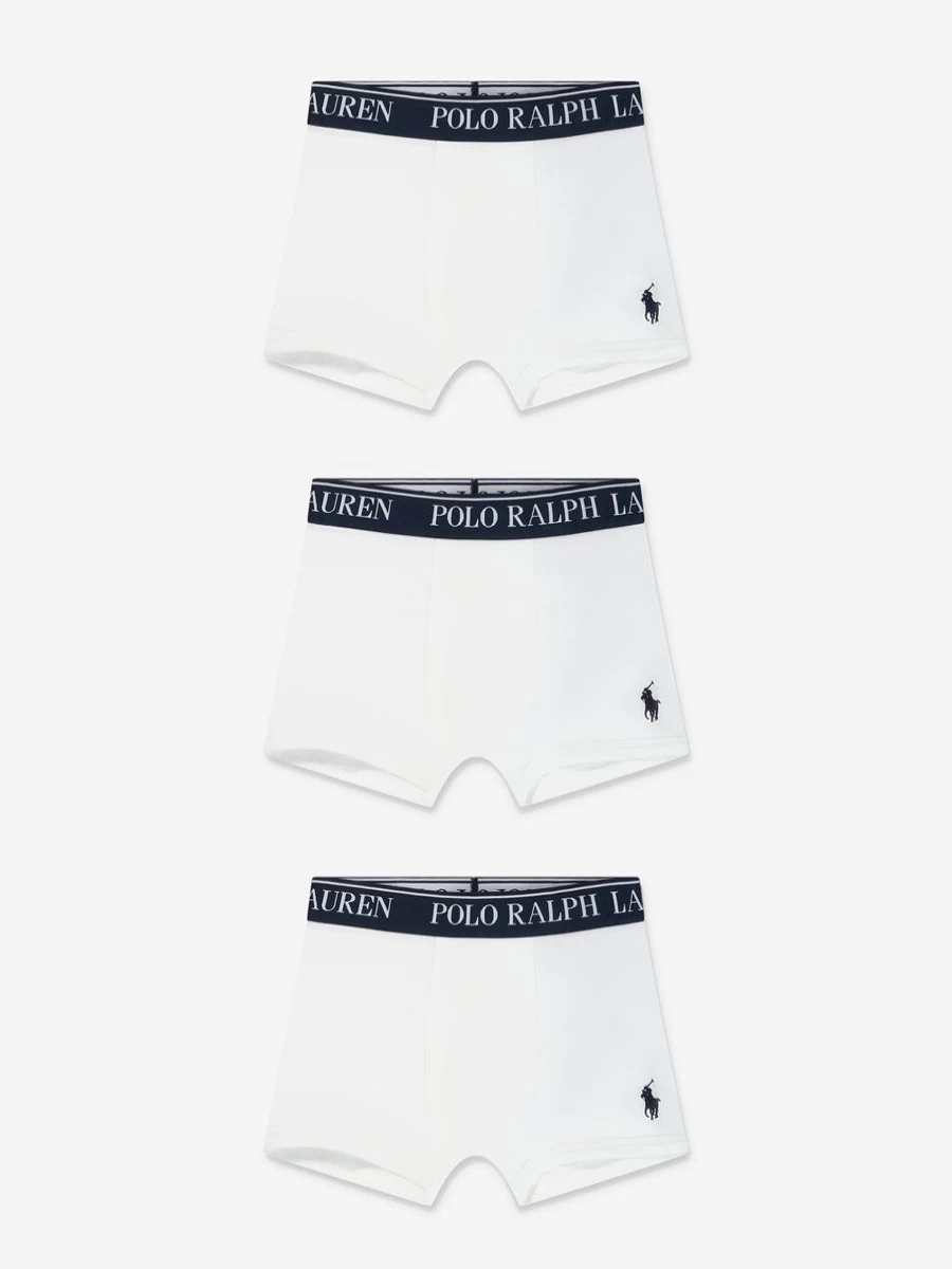 Ralph Lauren Boys' 3-Pack White Boxer Shorts Set for Kids