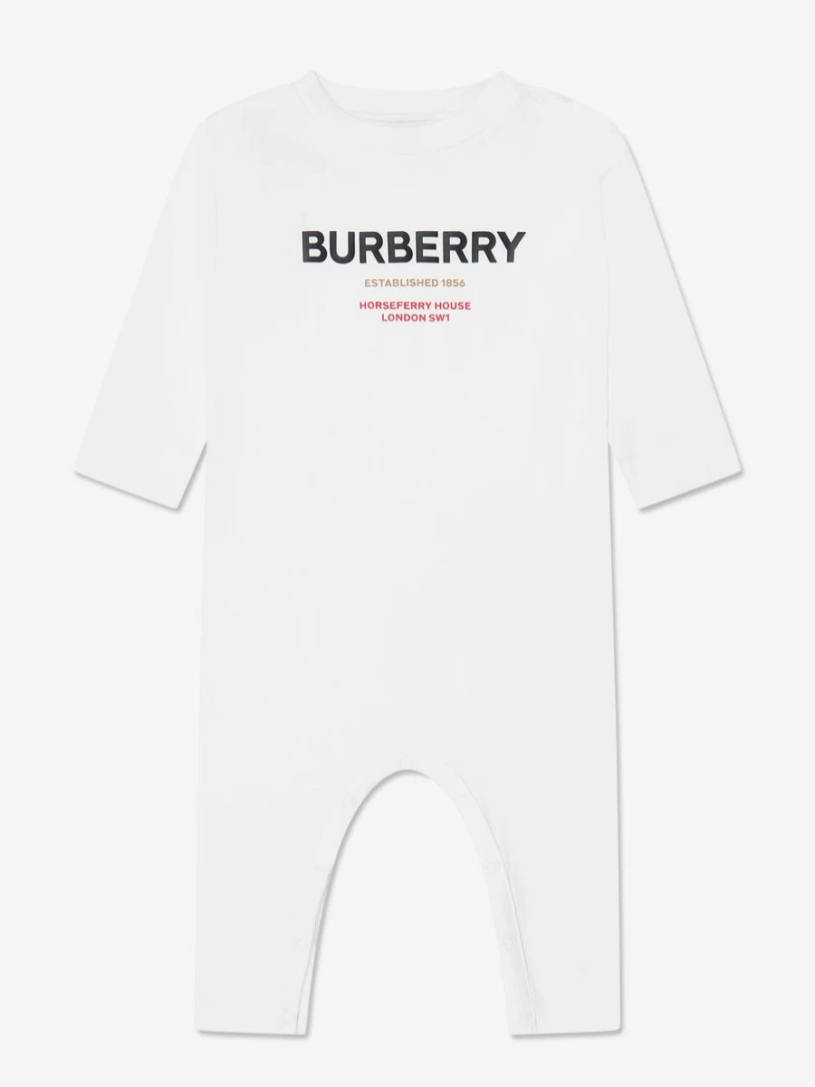 Burberry Kids Baby Azari White Long Sleeve Romper for Infants