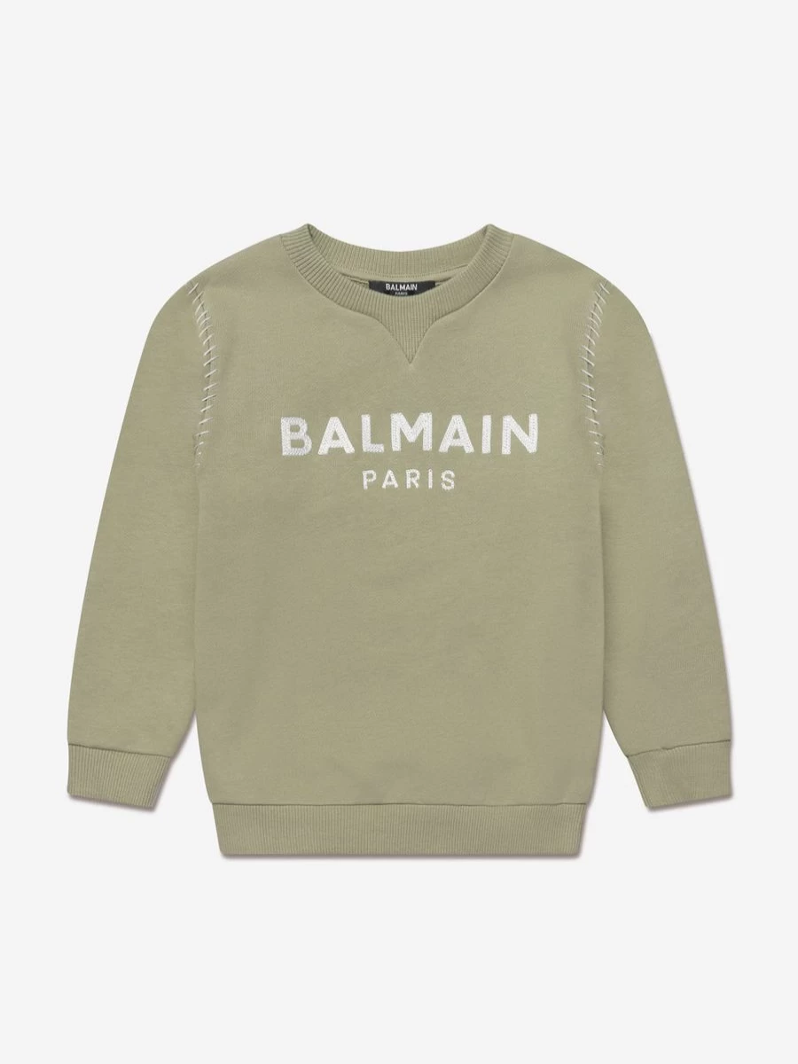 Balmain Teen Green Logo Sweatshirt for Kids - Stylish Cotton Pullover Hoodie